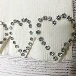 White Ribbed Long Sleeve Crop Top with Rhinestone Heart Detailing Size Medium Photo 3