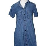 Madewell  Button Front Shirt Dress Frayed Hem Denim Chambray pockets Size XXS Photo 0