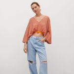 Mango  Combined Cropped Knit Top With Opening XL pink & orange Photo 1