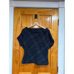 Veronique Miljkovitch Asymmetrical Plaid Gauze Top Deep Navy Black Gray Made in Blue Size undefined Photo 3