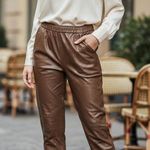 Vintage 90s Charles Klein Leather Pants S Chocolate Brown High Rise Retro Moto Photo 0