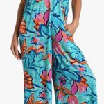 IVY STREET Sz Small Wide Leg Jumpsuit Romper Spaghetti Tropical Floral Pockets Blue Photo 0