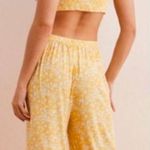 Aerie  Yellow White Floral Print Smocked Cutout Wide Leg Cropped Jumpsuit S Photo 1
