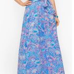 Talbots Cotton Voile Maxi Skirt Flowing Floral Blue Pink Tropical Pockets Tie 10 Photo 0