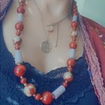 Vintage Japan Red Plastic Floral Beaded Necklace Photo 8