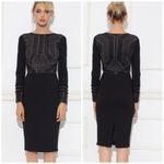 Nissa Dress Women 10 Black Knit Metallic‎ Insert Long Sleeve Knee Length Sheath Photo 1