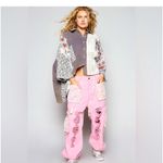 POL  Floral Patchwork Lace Button-Up Shirt - Oversized - Flower Buttons Size L Photo 1