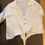 Urban Romantics White cotton sew together button-up shirt with tie front Photo 0