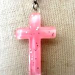 Pink heart flower cross rosary necklace Photo 3