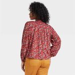 Universal Threads NWT Red Floral Boho Peasant Blouse Top Front Tie Crochet New Photo 1
