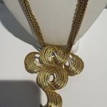 Vtg Gold Tone Statement Swirl Pendent Necklace Youghlani Youghlr ? 25" Photo 0