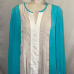 Alfani  teal cream and white pin tucked blouse shirt top size 10 Photo 0