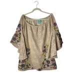 Judith March  Shirt Women Large Beige Lace Embroidered Bell Sleeve Tunic Boho Photo 1