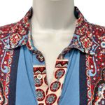 Farm Rio Blue Red White Paisley Collared Button Up Shirt Ruffle Mini Dress sz L Photo 12