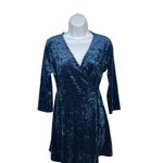 Lulus Women’s Blue Crushed Velvet Wrap Dress Size L Fit & Flare Holiday Party Photo 3