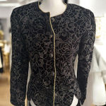 R&K Evenings Vintage Rose Floral Glitter Print Blazer Jacket Size Medium Black Photo 0