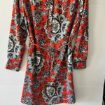 Loft  Orange Blue Paisley Floral Dress S Button Tie Front Whimsygoth Career Bold Photo 1