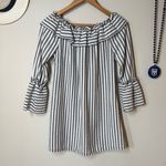 Fashion Fuse 🏷️NWT  3/4 Sleeves Striped Seersucker Off Shoulder Ruffle Top S Photo 3