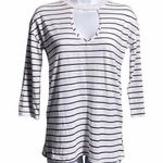 Lucky Brand Women's Slightly Sheer Stripe Front Cutout Quarter Sleeve Top L Photo 0