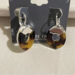 Dress Barn Earrings New Tortoise Shell Resin Beige Silver-Tone Dangle Drop Photo 1