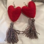 🌸Southern Poms heart fringe earrings Red Photo 3