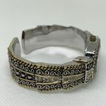 Women silver gold tone cuff bangle bracelet watch 25mm oval mop 7.5” running Photo 4
