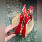 Vintage satin sequined floral evening mules, size 6 Red Photo 10
