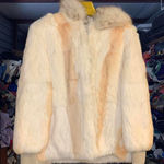 Rabbit Dyed Fur Full Zip Up Hoodie Jacket White Cream Soft Fluffy Size Medium Photo 0