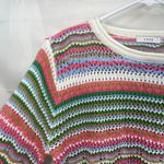 Lush Clothing LUSH Nordstrom women's pink striped knit crocheted‎ cropped pointelle sweater S Photo 2