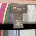 Chico's ‎ Top Women 2 US L Multi Metallic Threads Striped V-Neck Blouse Preppy Photo 2