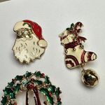 Santa Claus, Holly Wreath, Stocking Christmas Brooch Pin Lot Of 5 Gold Tone Photo 6