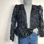 Vintage Patra Black Lace Ribbon Soutache Mesh Fitted Jacket Puff Shoulders Bow 6 Photo 9