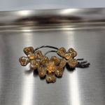 Vintage Enamel Brooch Pin 3" Brown Orange Flower Bouquet Rhinestone AB‎ Flecked Photo 5