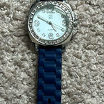 NY&Co women’s vintage silver/navy blue adjustable crystal‎ rubber watch one size Photo 0