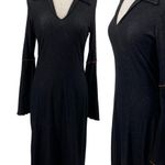 Vintage Y2k Bell Sleeve Stretch Cotton Denim Dress Collared V Neck Dark Wash M Blue Size M Photo 0