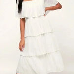 Lulus Gala Ready Off Shoulder Ruffle Midi Dress pleated bridal tiered engagement Photo 0