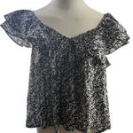 Universal Threads Universal Thread Floral Ruffle Blouse Black White Small Short‎ Sleeve Boho Top Photo 0