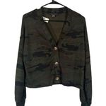 Sanctuary  Green Camo Cropped Long Sleeve Button Front Knit Sweater Women Sz XS Photo 0