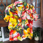 Jams World  Size Small Floral Print Short Sleeve Button Down Shirt Hawaii Photo 0