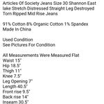Articles of Society Jeans Size 30 Shannon East lake Stretch Distressed Straight Leg Destroyed Photo 5