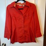 Edward Red 100% Linen Button Up Shirt Sz L 3/4 Sleeve Back Slit Jacket Blouse Size L Photo 0