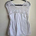 Old Navy Boho Crochet & Swiss Dot Sleeveless Cotton Peplum Top (M) White Floral Photo 0