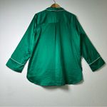 Natori  Green Satin Pajama Top with White Piping Photo 2