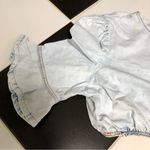 We Wore What NWT  Crop Top Comfort Denim Super Light Stone Wash Ruffle Sleeves sz L Photo 8