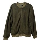 Womens Mirol Sherpa Fleece bomber Faux Fuzzy Size Large Army Green Jacket Photo 1