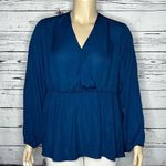 Diane Gilman DG2 by Size 2X Blue Surplice V-Neck Peplum Hemline Blouse Top Photo 0