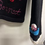 Berek Born To Shop Sweater Applique Embroidered Black Button Front Women’s L Size L Photo 4