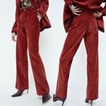 ZARA  Velveteen Wide Leg Corduroy‎ Pants Red Size Small Photo 1