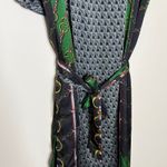 Japanese Brand Silk Blend Chain Print Dress Belted Green Black Short Sleeve XL Photo 5