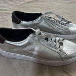 Michael Kors Silver Womens Sneakers W/ Monogram Heel & Logo Accents Size 8.5 Photo 1